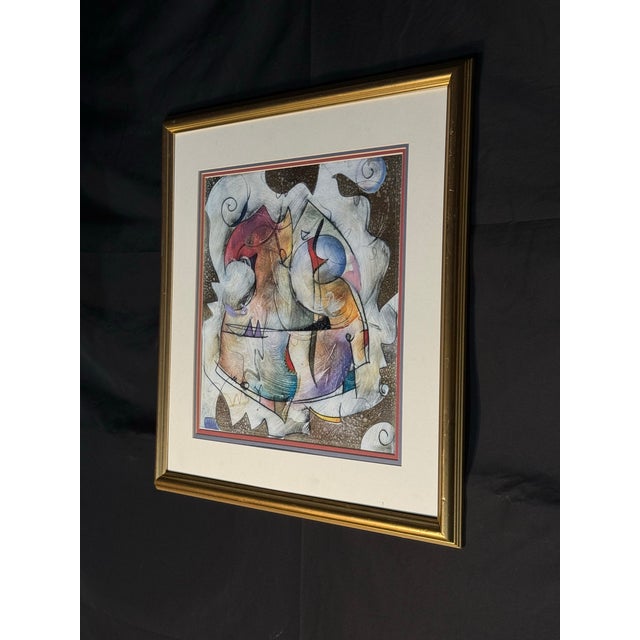 Colorful Abstract Mixed Media Artwork in Gold Frame For Sale In Miami - Image 6 of 8
