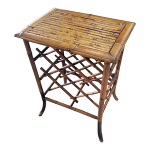 Vintage Burnt Bamboo 7 Bottle Wine Rack Holder Side Table