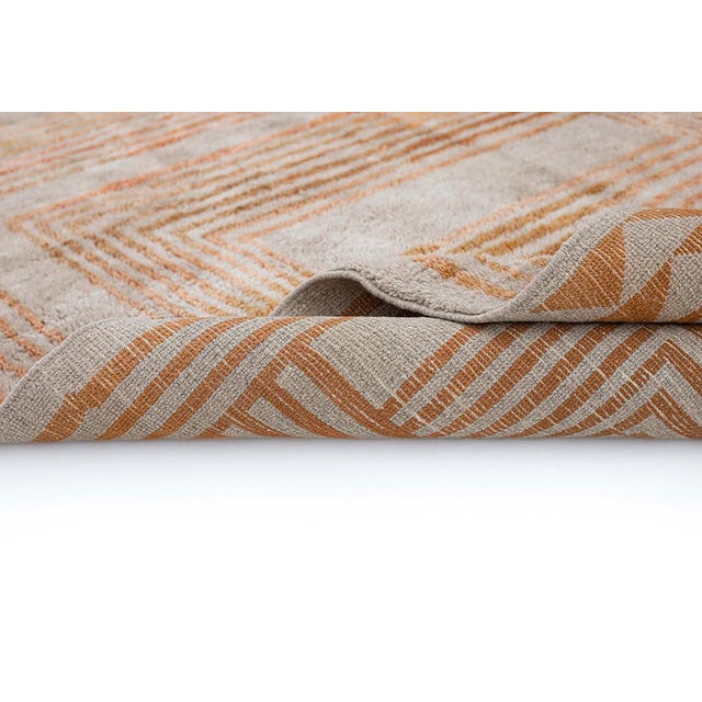Textile Hand-Knotted Wool Rug in Taupe and Burnt Orange Geometric Pattern by Azele Studio For Sale - Image 7 of 10