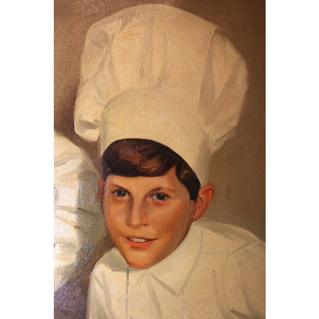 Large Vintage 1965 Ted Weiss Chef Children Cooking Culinary Canvas Oil Painting For Sale In New York - Image 6 of 12