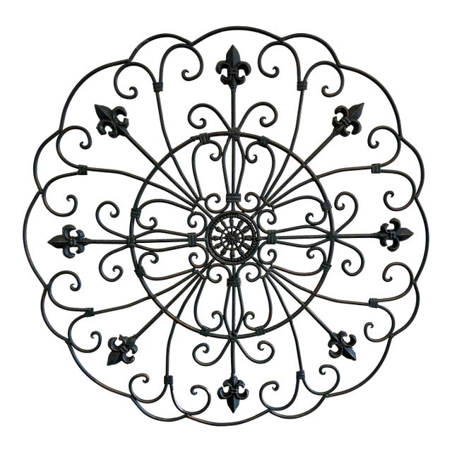 Large Wrought Metal Fleur-De-Lis Wall Bracket For Sale