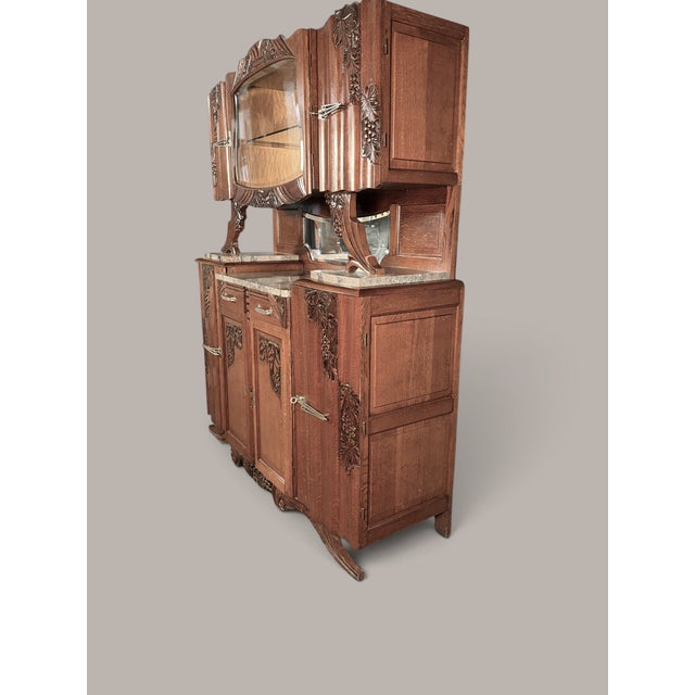Early 21st Century Art Nouveau Buffet in Oak with Marble, Cut Glass and Floral Carvings, 1910 For Sale - Image 5 of 9