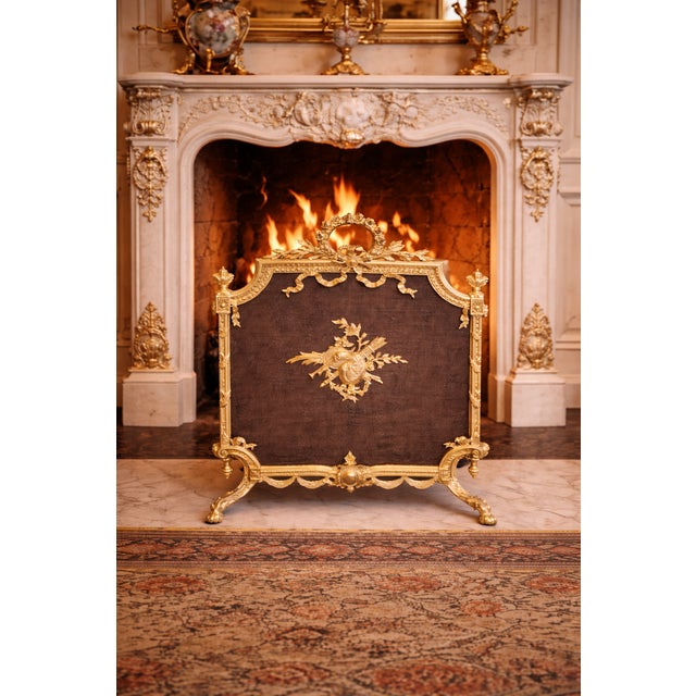 19th C French Louis XVI Gilt Bronze Fireplace Screen For Sale - Image 11 of 11