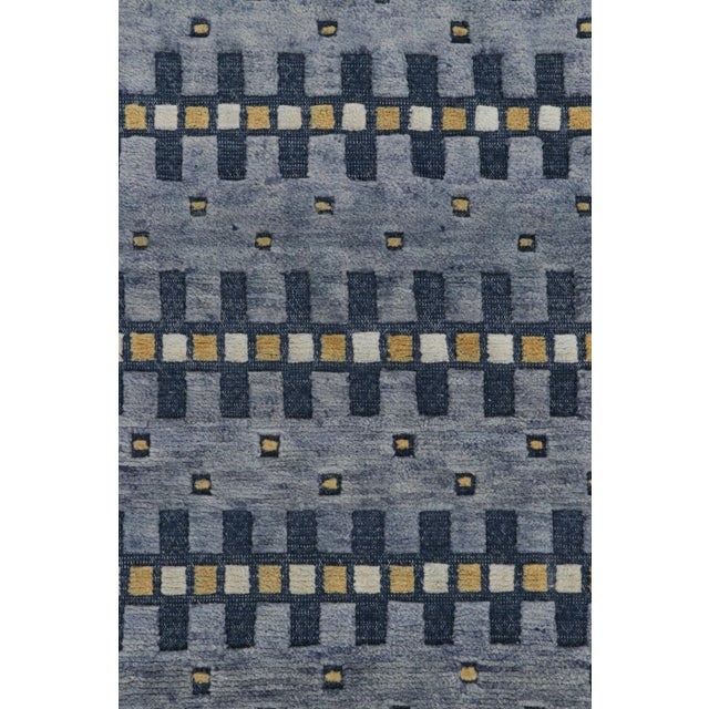 Mid-Century Modern Rug & Kilim’s Scandinavian Style Rug in Blue, Gold and White Geometric Patterns For Sale - Image 3 of 7