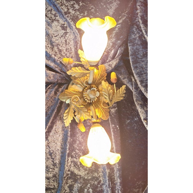 Goldenrod Florentine Wall Lamp with Colored Metal Mount and Glass Shades by Renzo Del Ventisette, 1980s For Sale - Image 8 of 8