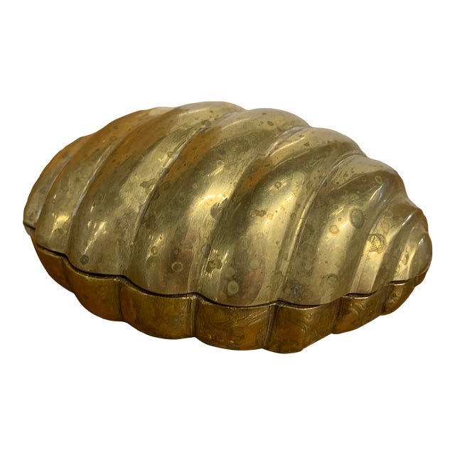 Vintage Brass Clam Shell Box For Sale