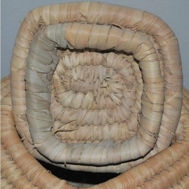 Textile 1970s Modern Egyptian Berber Coiled Handwoven Basket Square Lidded and Footed For Sale - Image 7 of 11