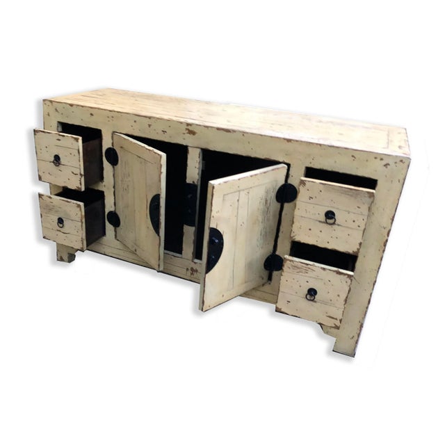 Mid 20th Century Asian Ming Style Distressed Yellow Buffet For Sale - Image 5 of 11