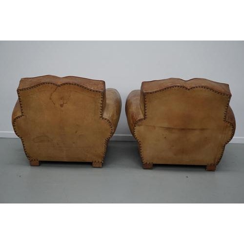 French Cognac Moustache Back Leather Club Chairs, 1940s, Set of 2 For Sale - Image 17 of 18