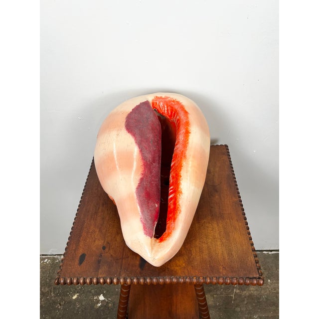 Vintage large painted ceramic conch shell. Unmarked, but part of a group of vintage hand painted ceramic shells from...