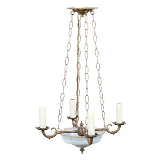 French 1900s Opaline Four-Light Chandelier with Leaf Motifs and Profiled Links For Sale