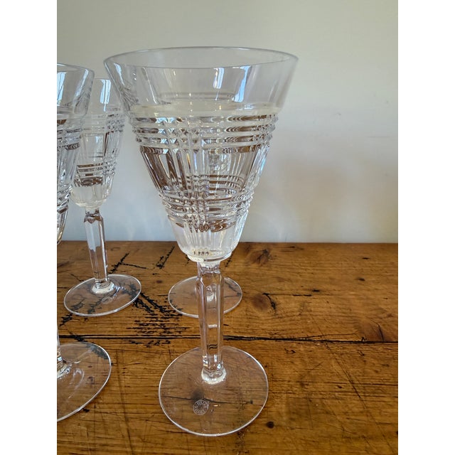 American Late 20th Century Ralph Lauren Glen Plaid Crystal White Wine Glasses - Set of 6 For Sale - Image 3 of 7