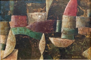 Giovanni Huber, 1960s Italian Futurist Abstract Oil Painting