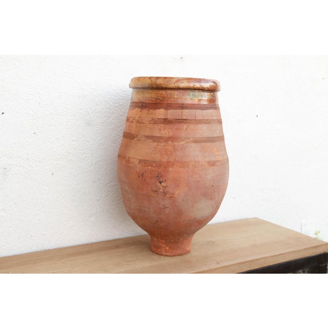 Terra Cotta Large Mediterranean Terracotta Glazed Rim Floor Vase For Sale - Image 8 of 11