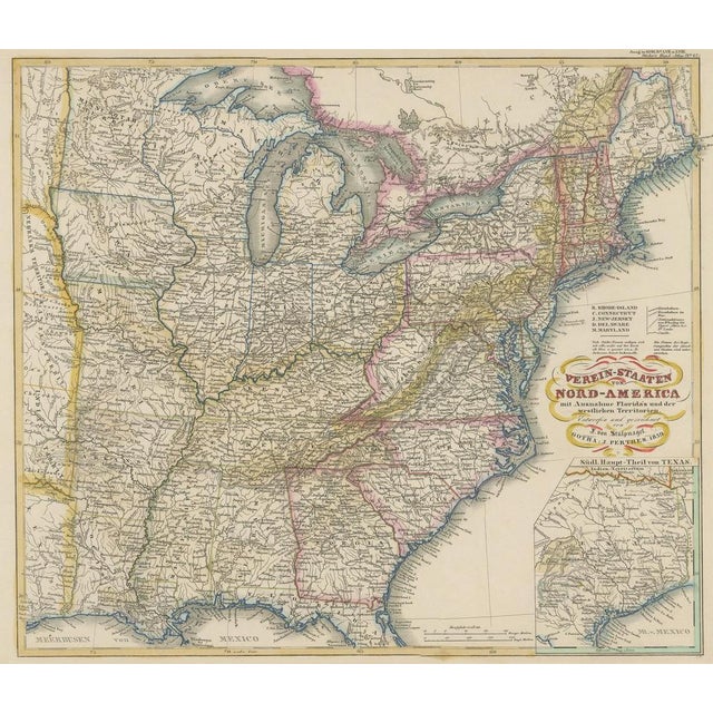 Antique Map of the Eastern United States with Inset Map of Texas For Sale - Image 3 of 6