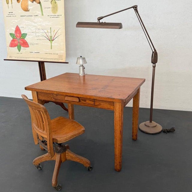 Wood Early 20th Century Industrial Oak Library Desk For Sale - Image 7 of 10