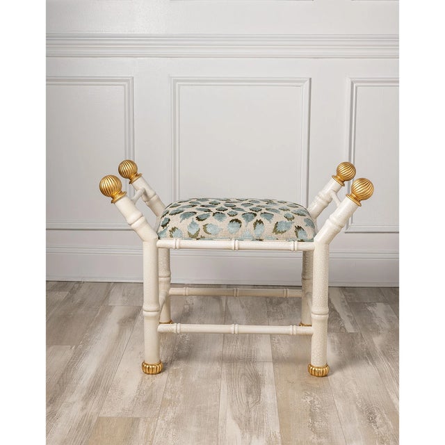 Metal Boca White Ocelot Celadon Bamboo Bench For Sale - Image 7 of 8