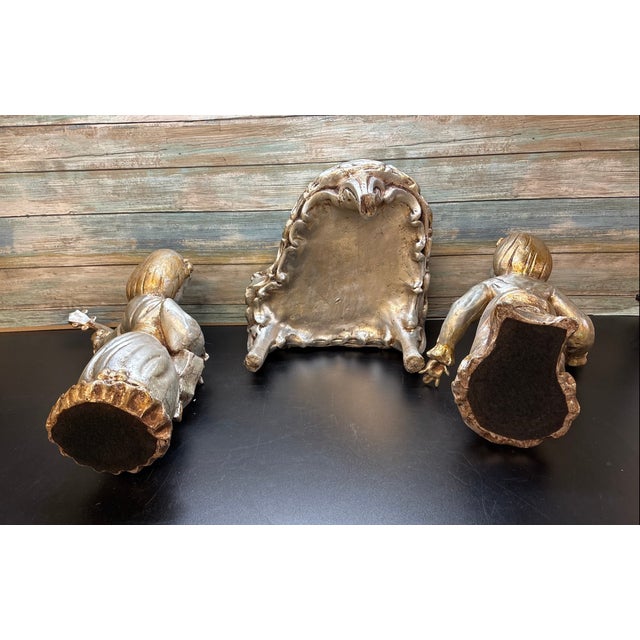 Large 1950s Florentine Borghese-Style Gilt Chalkware Musical Cherubs With Grand Piano – 3-Piece Set For Sale - Image 9 of 9