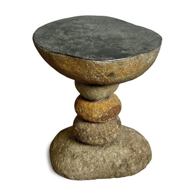 Contemporary River Rock Stack Vintage Outdoor Stool Side Table For Sale - Image 3 of 5