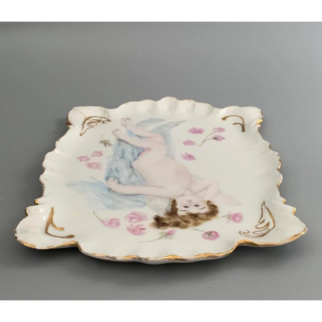 Metal Antique 1900s Art Nouveau Belle Epoque Limoges Porcelain Jean Pouyat Hand Painted Cake Dish Plate For Sale - Image 7 of 13