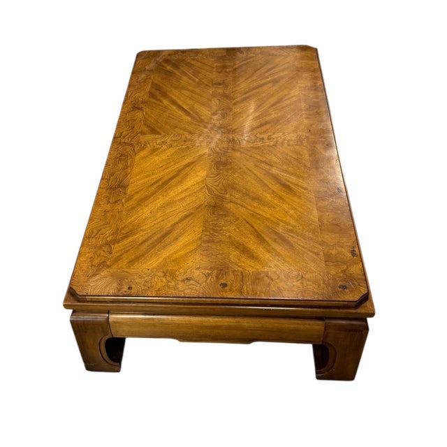 1970s 1970's Thomasville Burl Wood Ming Style Coffee Cocktail Table For Sale - Image 5 of 12