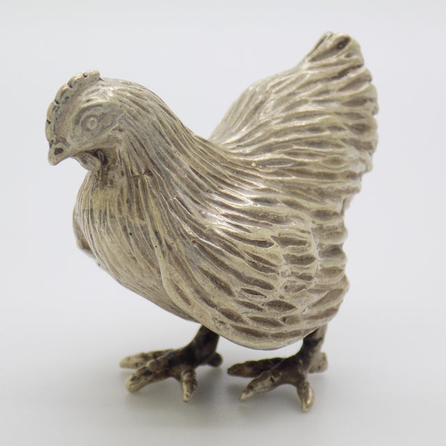 Vintage Italian Handmade Genuine Silver Hen Large Figurine Detailed Collectible For Sale - Image 4 of 10
