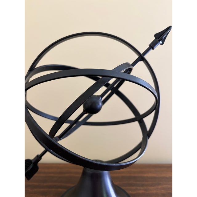 Late 20th Century Vintage English Country Iron Black Garden Armillary Sundial For Sale - Image 5 of 10