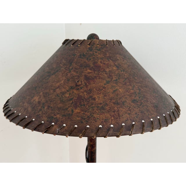 Arts & Crafts Style Wrought Iron Floor Lamp on Tripod Legs With Original Shade For Sale - Image 4 of 12