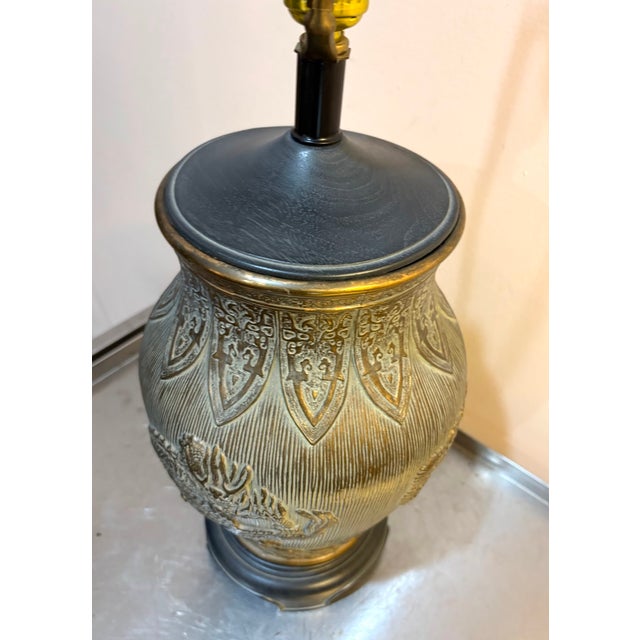 Asian Brass Relief Dragon Table Lamp For Sale - Image 4 of 6
