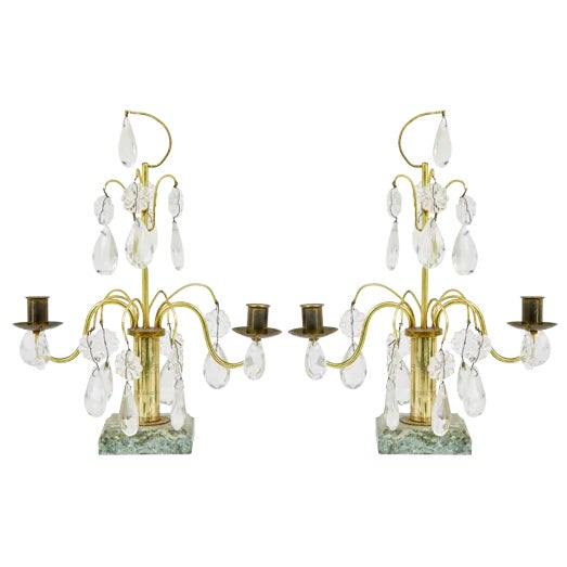 Mid-Century Brass and Cut Glass Decorative Candlesticks, 1960, Set of 2 For Sale