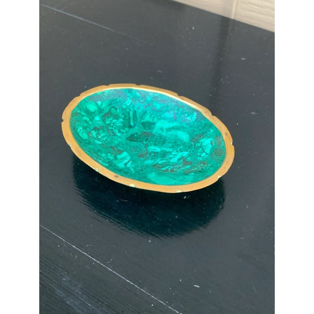 Vintage Malachite Brass Rimmed Bowl For Sale - Image 4 of 8