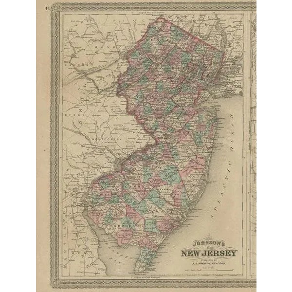Antique Map of New Jersey and Delaware and Maryland by Johnson, 1872 For Sale - Image 3 of 5