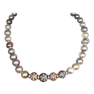 Diamond South Sea Pearl Necklace Certified For Sale