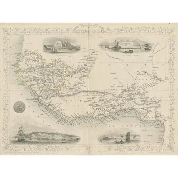 Antique Map of Western Africa with Vignettes of Cape Coast Castle Etc, 1851 For Sale - Image 5 of 5