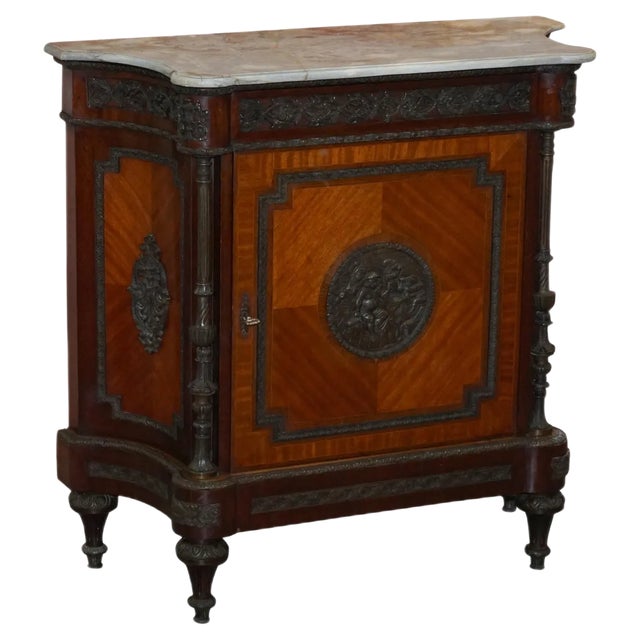 19th-Century French Walnut Sideboard with Marble Top & Bronze Mounts For Sale
