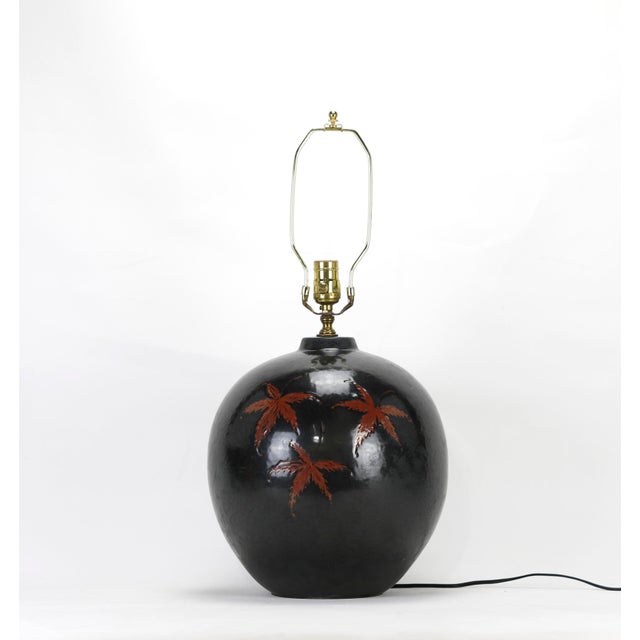 Vintage Black Hand-painted Maple Leaf Porcelain Jar Table Lamp