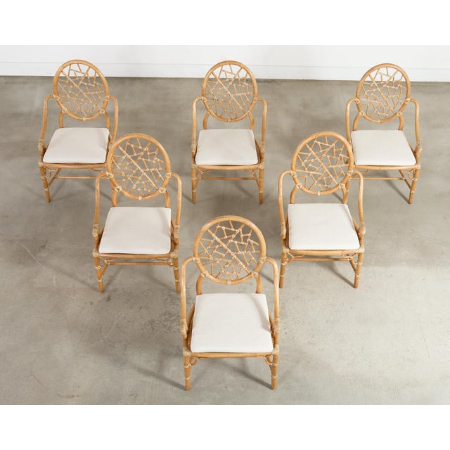 Contemporary Set of Six Genuine McGuire "Cracked Ice" Rattan Dining Chairs For Sale - Image 3 of 18