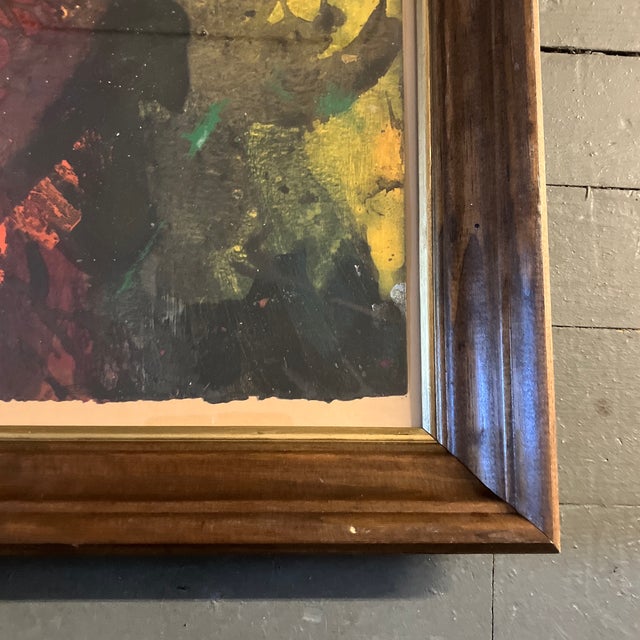 1980s original abstract painting on uneven paper floated on mat board Framed and unsigned. 10x12 without frame and...