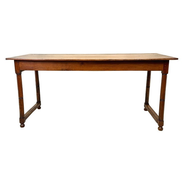 An Extremely Attractive French Provincial Mid 19th Century Fruitwood Farmhouse Kitchen Dining Table, Top Seat 8, Retaining...