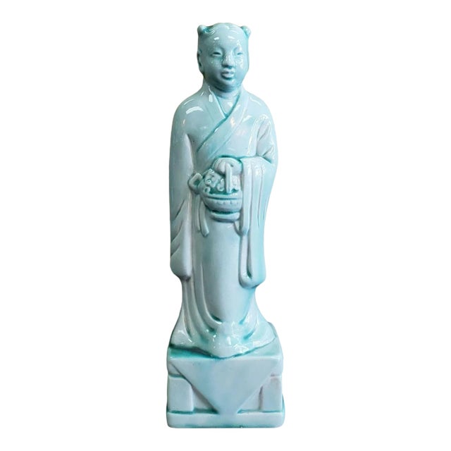Mid 20th Century Chinese Celadon-Glazed Porcelain Court Attendant Figurine For Sale