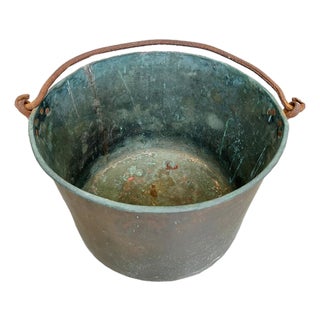 19th Century French Country Copper Cauldron With Verdigris Interior For Sale