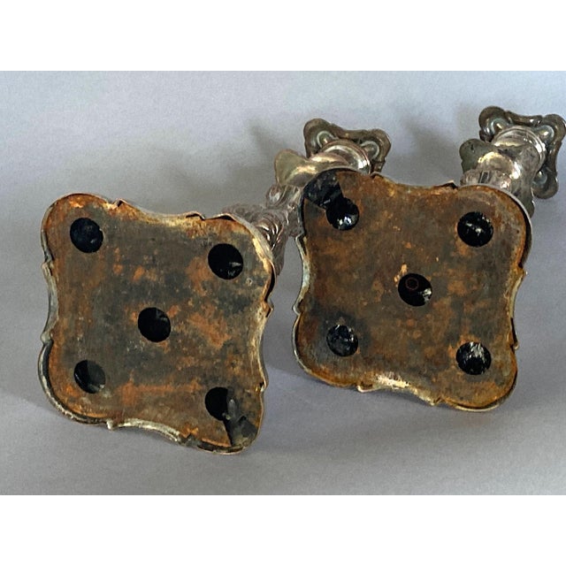 Late 20th Century Late 20th Century Ornate, Silver Plated, Antique English Candlestick Table Lamps - a Pair For Sale - Image 5 of 7