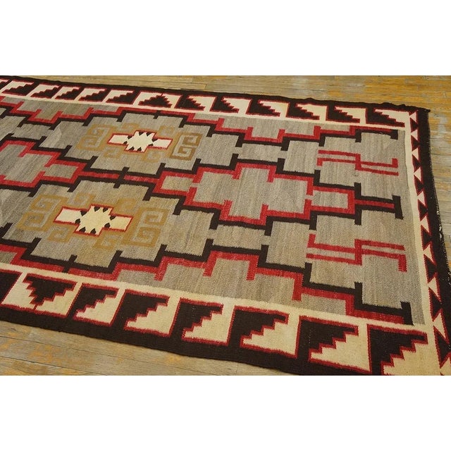 1920s Gray Geometric Tribal Antique American Navajo Rug 4' 9" X 8' 2" Flatweave Wool Carpet For Sale - Image 4 of 12