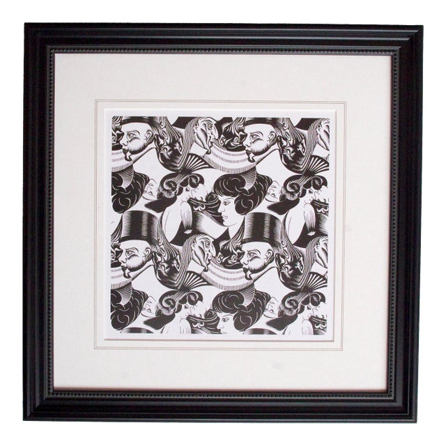 1940s Surrealist Style Black & White Lithograph After M. C Escher, Framed For Sale