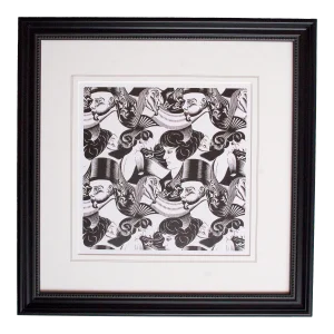 1940s Surrealist Style Black & White Lithograph After M. C Escher, Framed