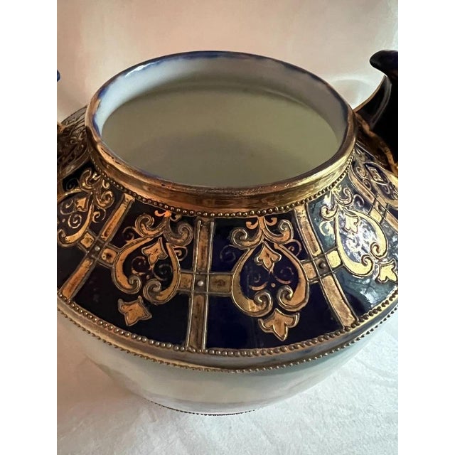 Antique Nippon Porcelain Scenic Vase, Hand-Painted Cobalt Blue & Gold For Sale - Image 4 of 11