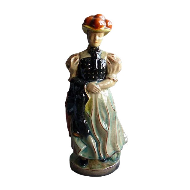 Ceramic Forest Girl Figure by Anton Kling for Karlsruher Majolika, 1935 For Sale
