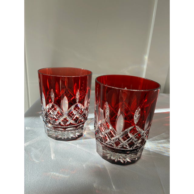 1980s Waterford Lismore Ruby Red Double Old Fashioned Crystal Glasses - A Pair For Sale - Image 11 of 12