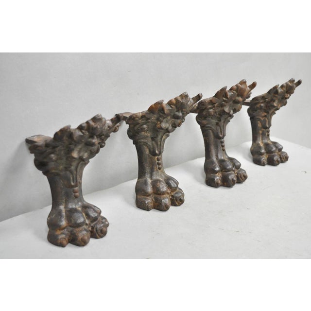 Victorian Style Cast Iron Bathtub Lion Claw Foot/Paw Feet with Floral Design - 4 Pc Set. Circa Late 20th Century....