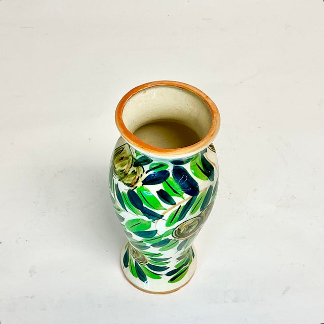 Olive 1950s Vintage Mediterranean Italian Style Hand Painted Olive Motif Vase. For Sale - Image 8 of 11